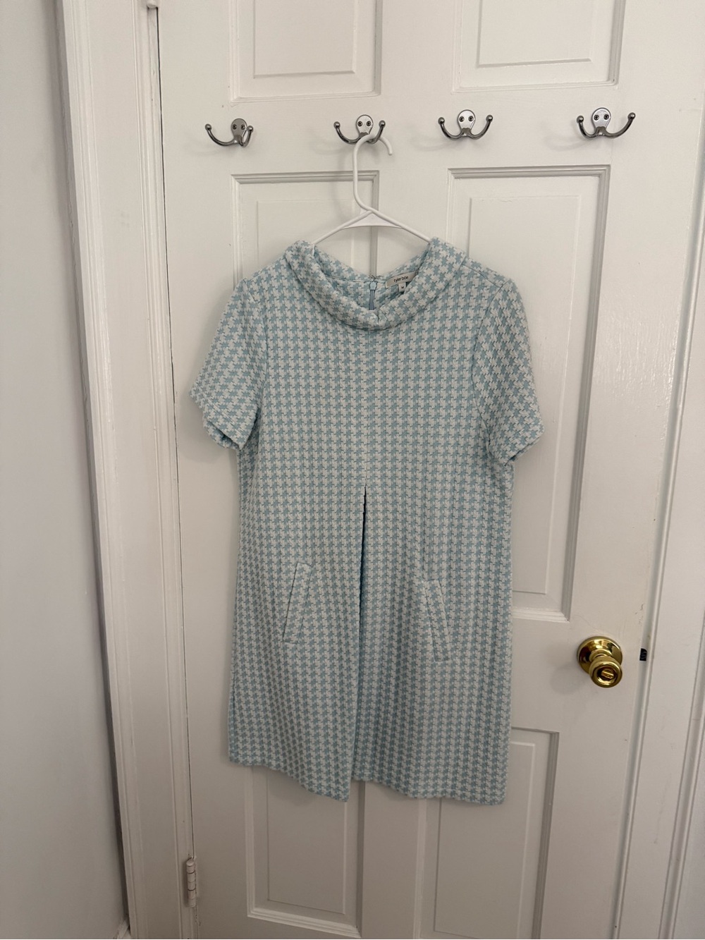 Light Blue Houndstooth Short-Sleeve Dress